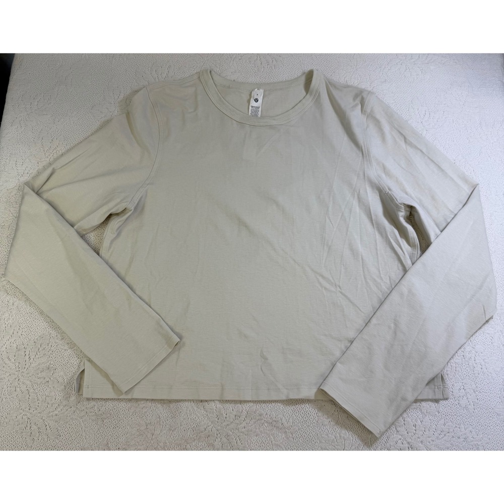 Lululemon Love Long Sleeve Shirt Beige Cotton Linen Blend Size 8 LW3FGES